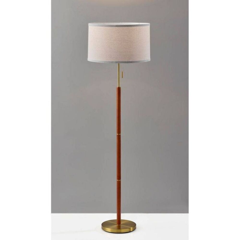 Adesso Brass Walnut Rubber Solid Wood Finish Floor Lamp